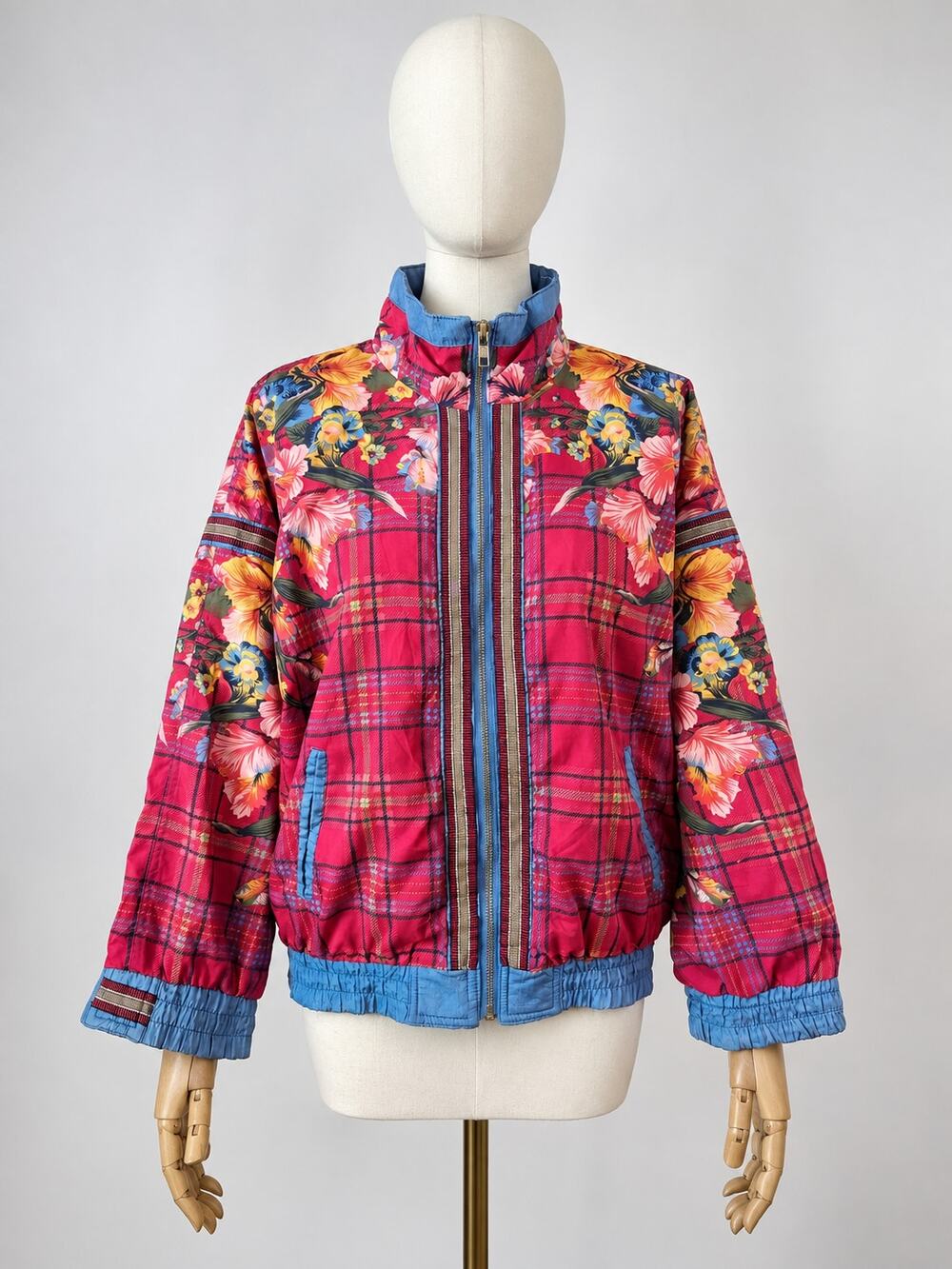 Vintage Giacca Young Gallery Floral Tartan Plaid Bomber Jacket PL Maximalist